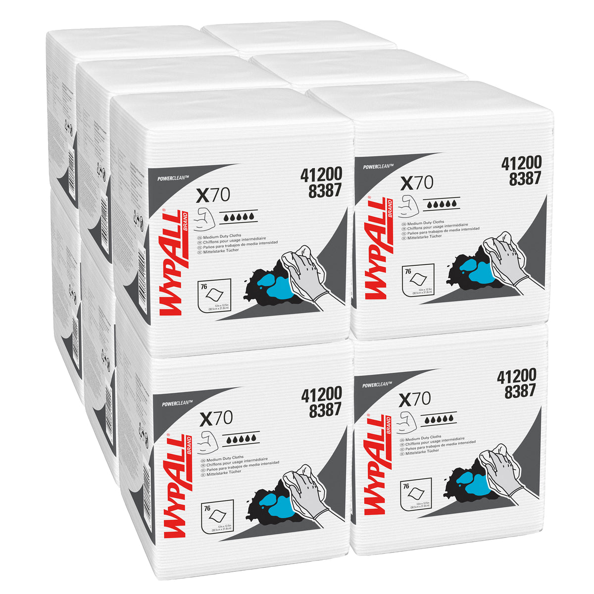 CHIFFON WYPALL X70 POWER CLEAN NON TISSEE USAGE COURT BLANC 76 FORMATS 31X42CM X12