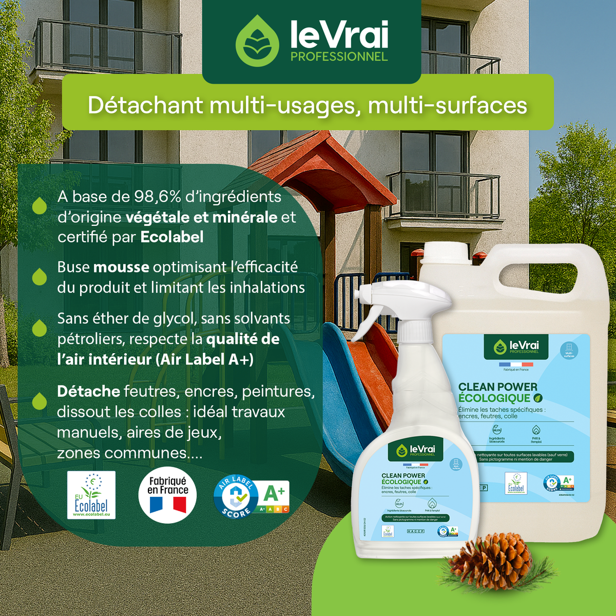 DETACHANT MULTI SURFACES CLEAN POWER ECOLABEL LE VRAI PROFESSIONNEL 5L