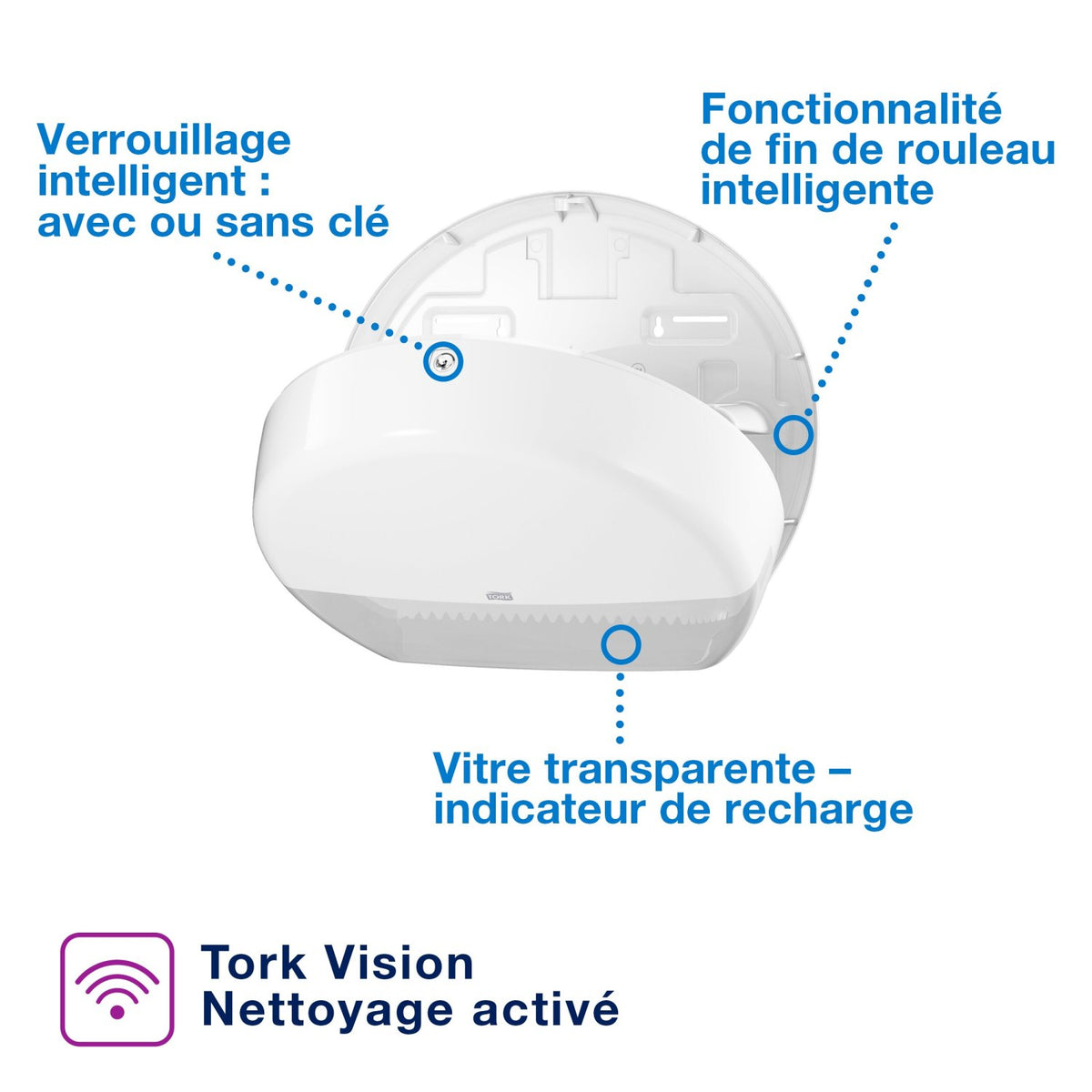 DISTRIBUTEUR DE PAPIER TOILETTE JUMBO TORK® T1 BLANC