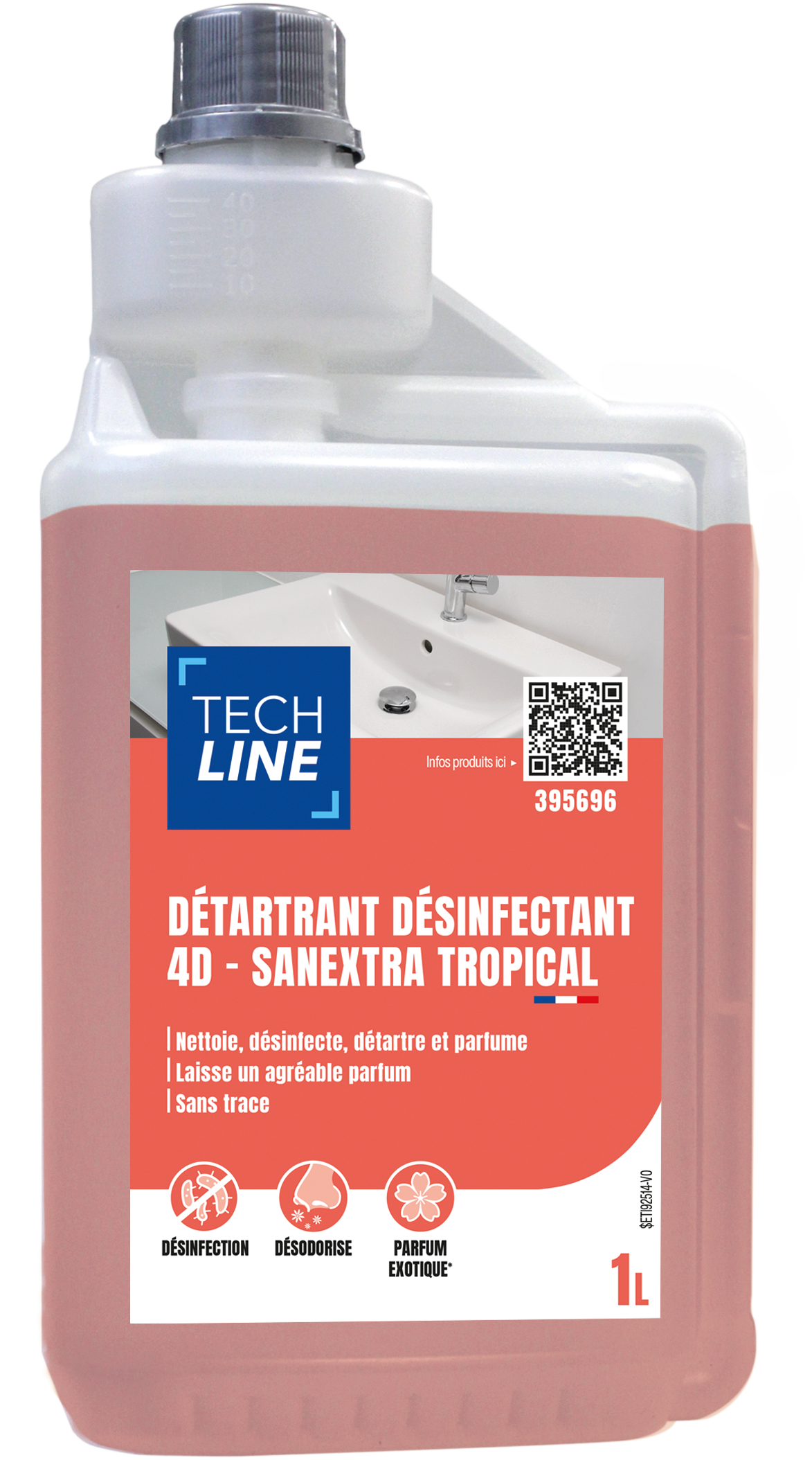 DÉTARTRANT DÉSINFECTANT SANITAIRES 1L TECHLINE DOSEUR