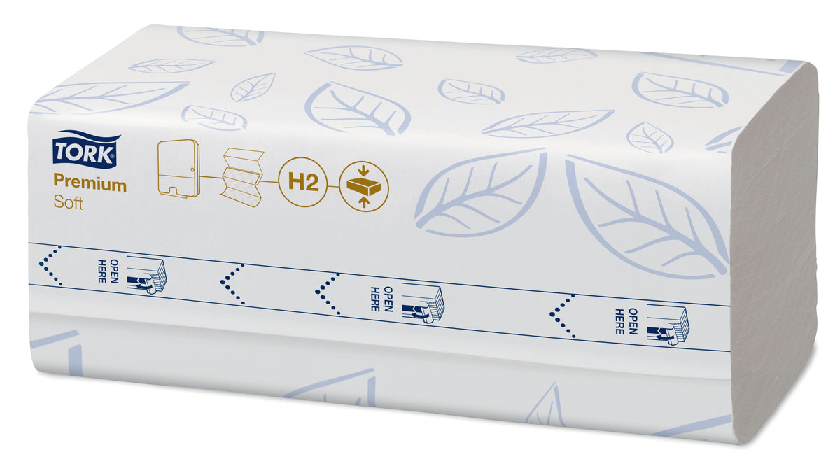 ESSUIE-MAINS COMPRESSÉS PLIÉS EN Z TORK XPRESS® H2 PREMIUM BLANC 24X21,2CM 225 FORMATS 2 PLIS ECOLABEL X12