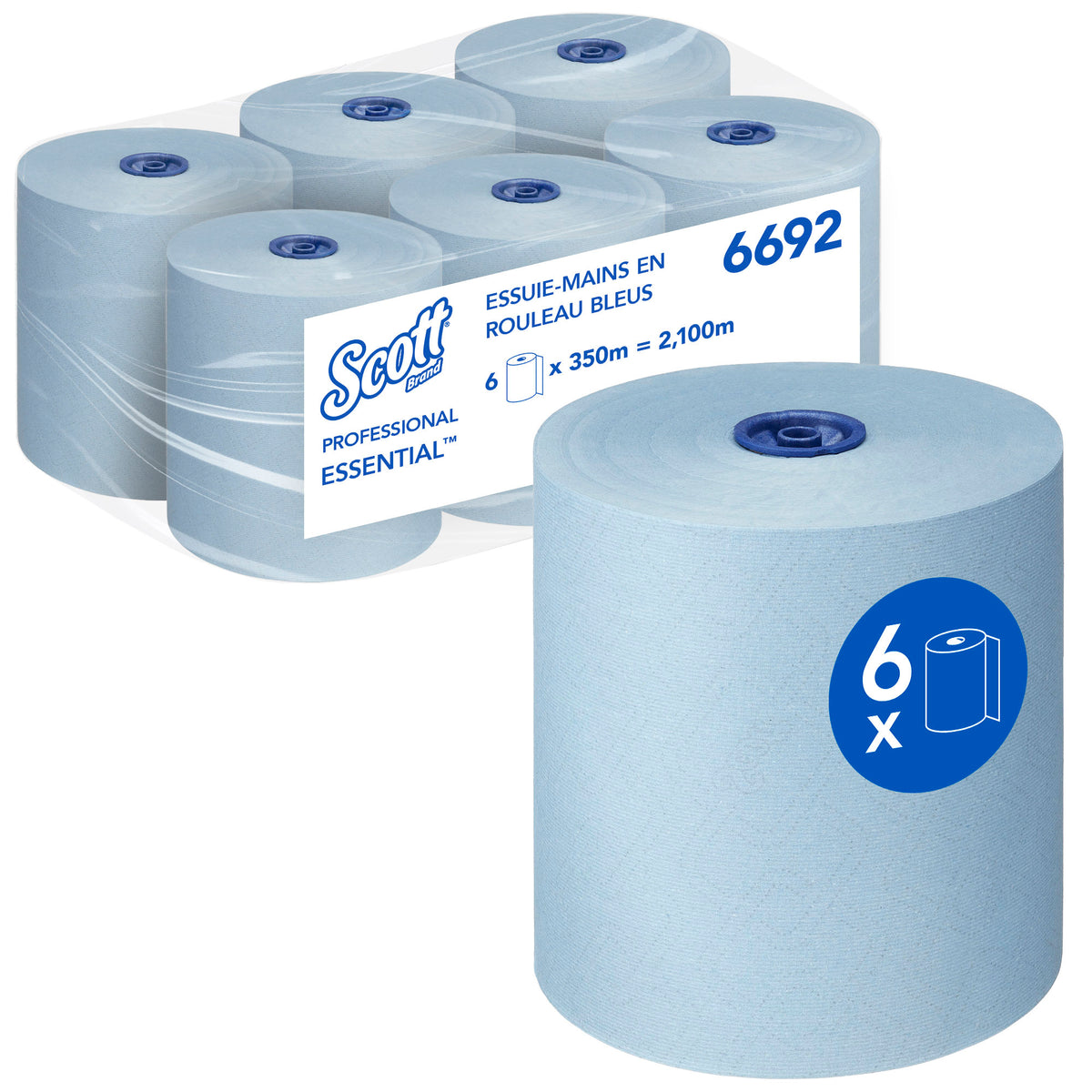 ESSUIE-MAINS ROULEAU SCOTT® ESSENTIAL BLEU 350M 1 PLI ECOLABEL X6