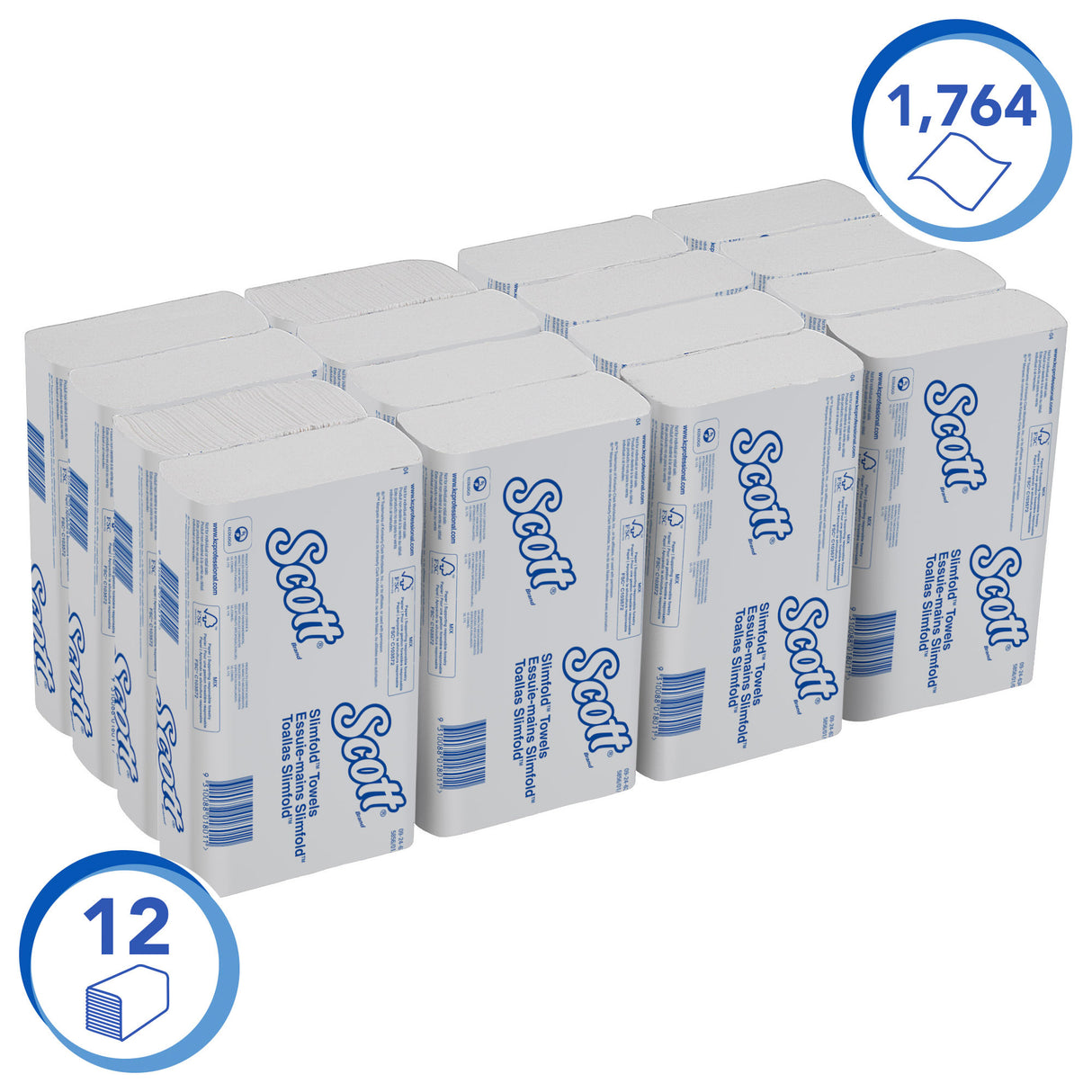 ESSUIE-MAINS PLIÉS EN Z SCOTT® SLIMFOLD BLANC 19X29.5CM 147 FORMATS 1 PLI X12