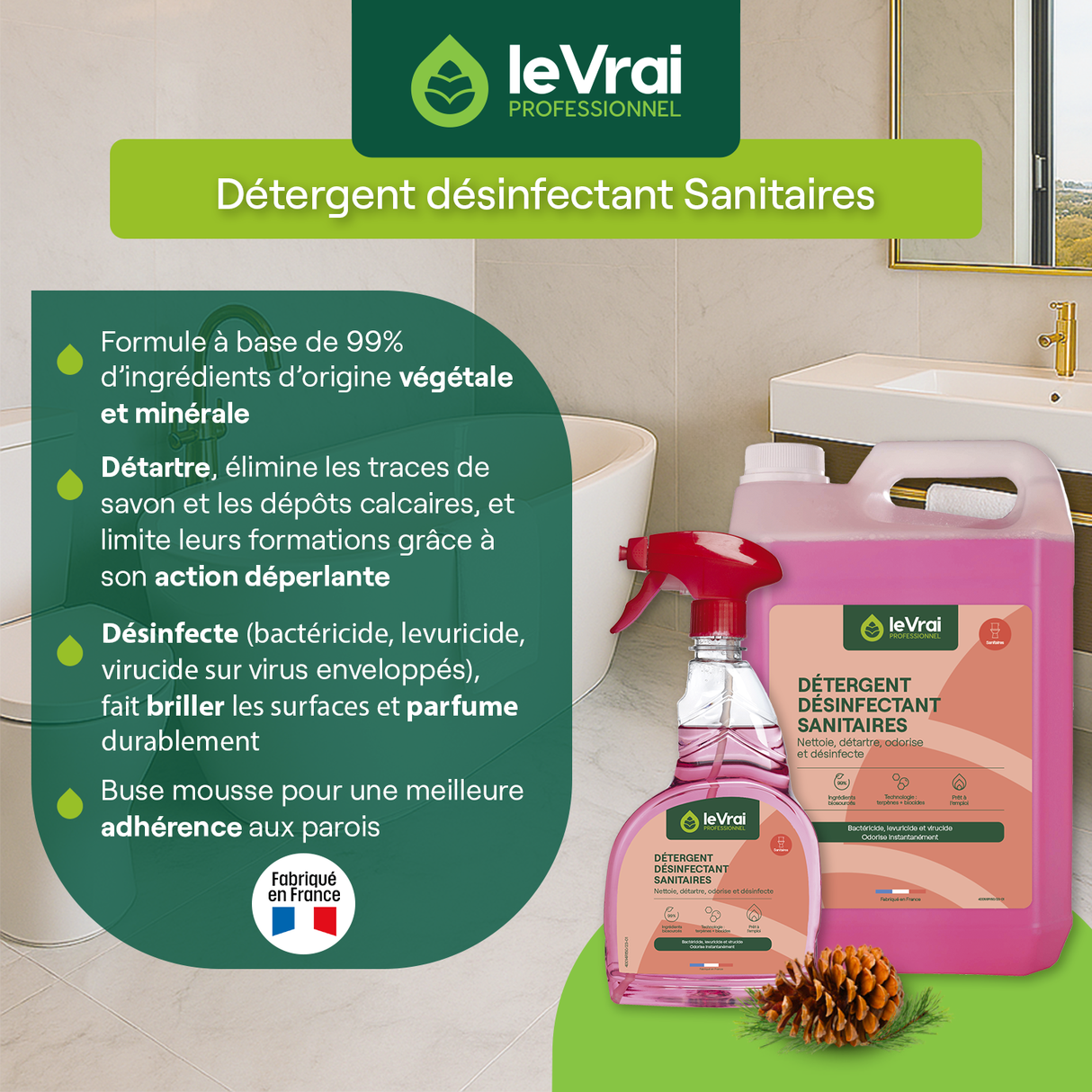 DETERGENT DESINFECTANT SANITAIRES LE VRAI PROFESSIONNEL 750ML
