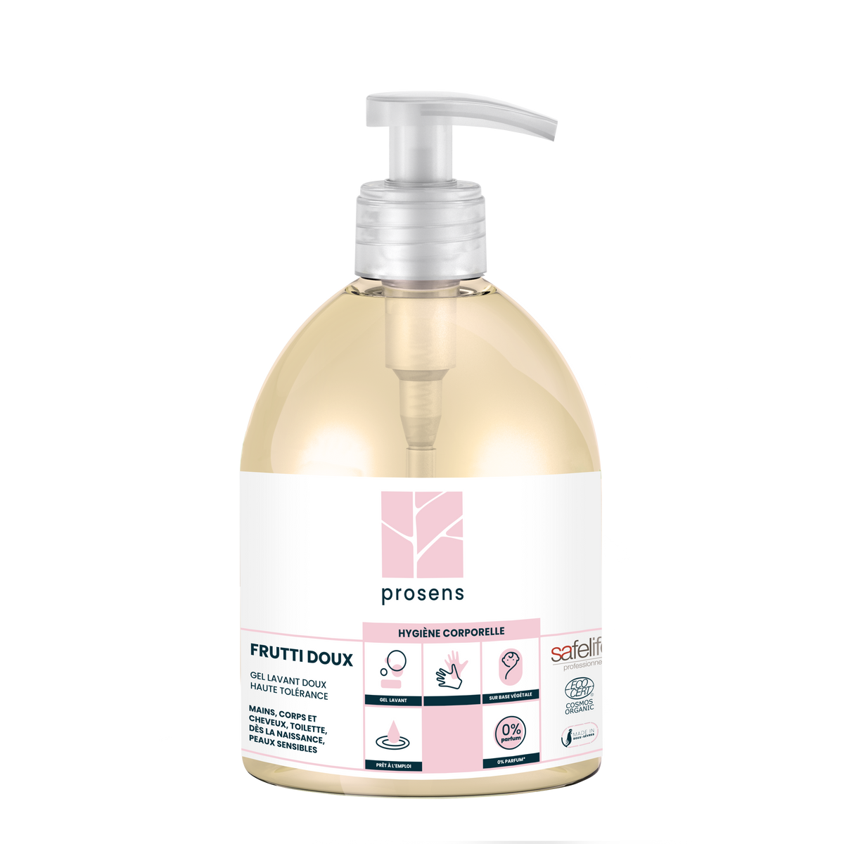 SAVON MAINS CORPS CHEVEUX SANS PARFUM FRUTTI DOUX ECOCERT FLACON POMPE 500ML