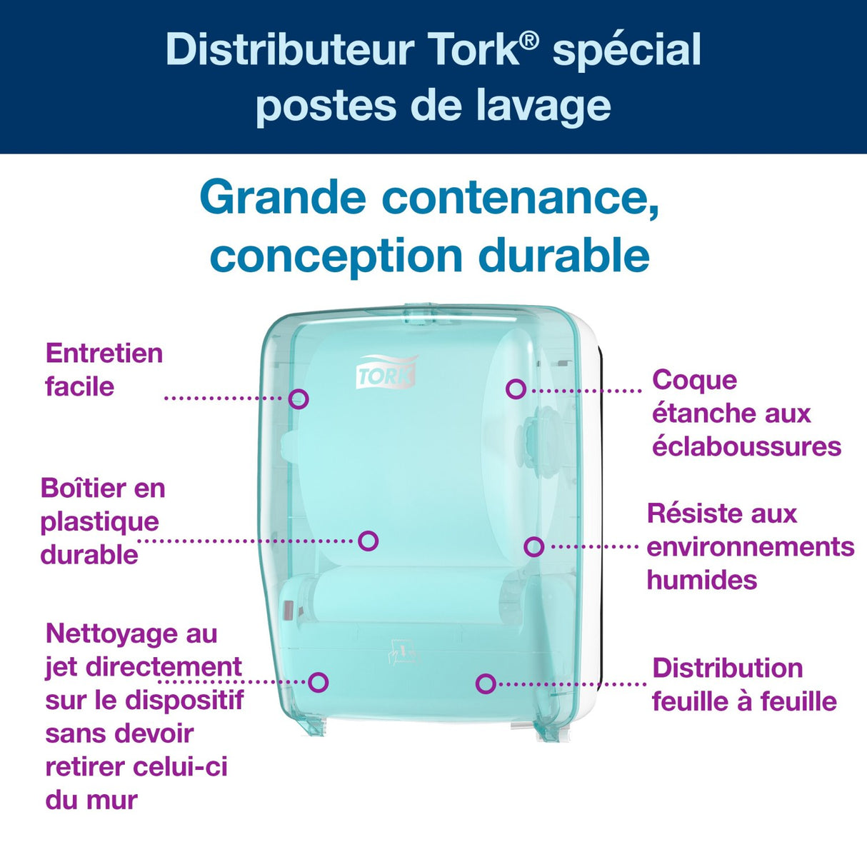 DISTRIBUTEUR D’ESSUIE-MAINS ROULEAUX TORK® W6 BLANC & BLEU