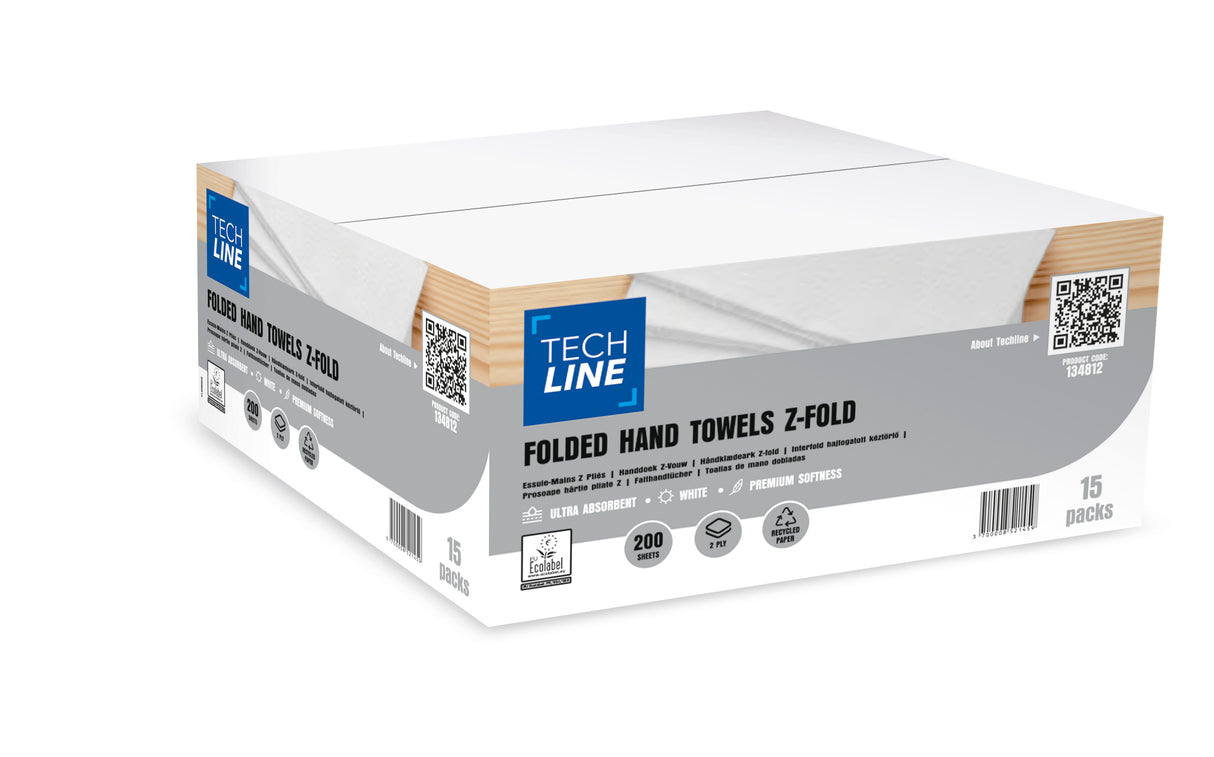 ESSUIE-MAINS PLIÉS EN Z TECHLINE BLANC 20X24CM 200 FORMATS 2 PLIS ECOLABEL X15