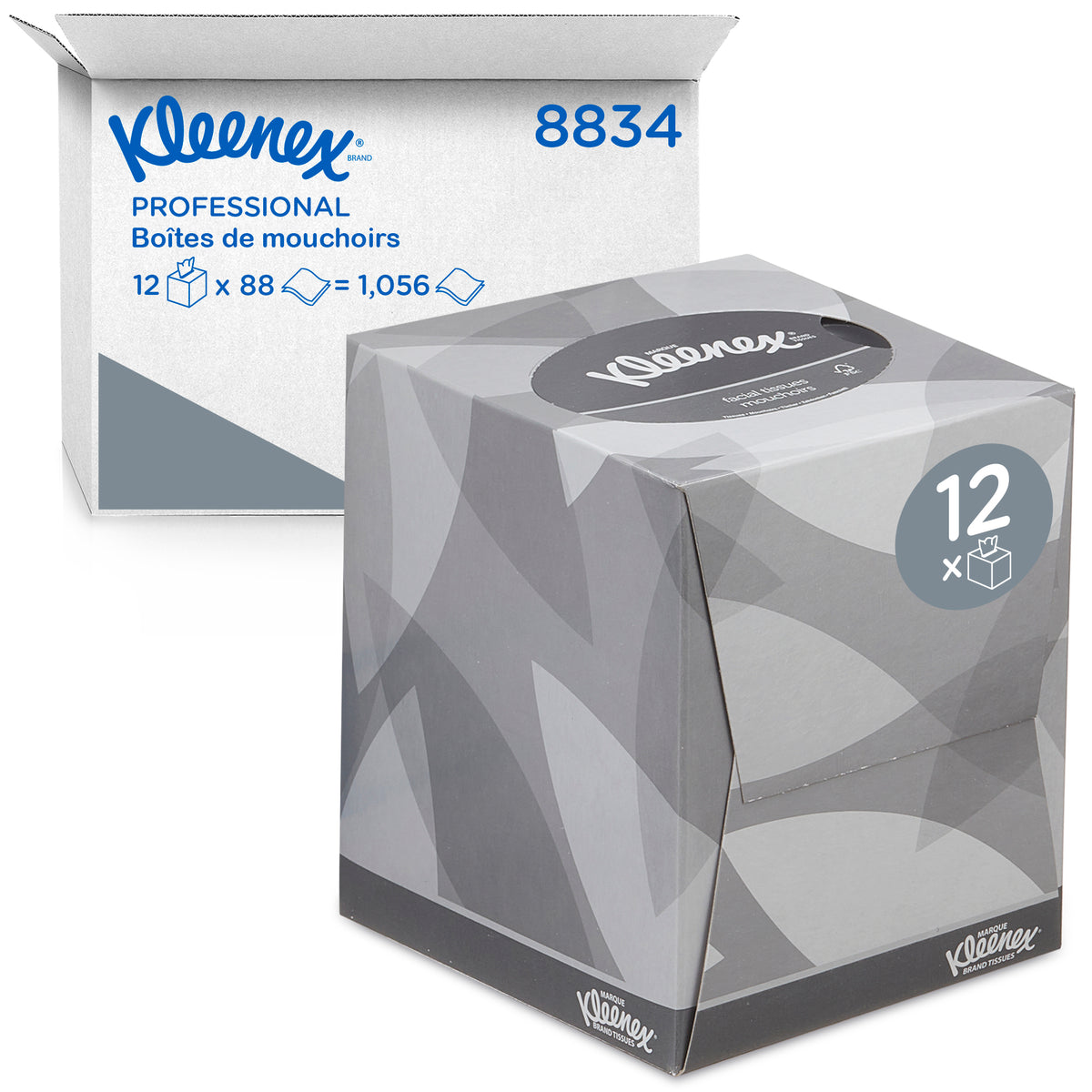 MOUCHOIR BOÎTE CUBIQUE KLEENEX® BLANC 90 FORMATS 2 PLIS X12