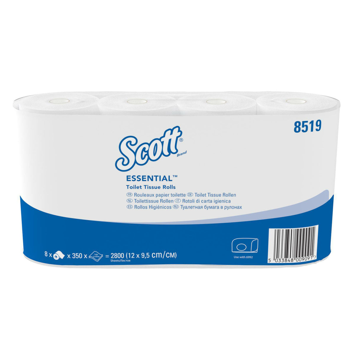 PAPIER TOILETTE PETIT ROULEAU SCOTT® ESSENTIAL BLANC 350 FORMATS 2 PLIS ECOLABEL X64