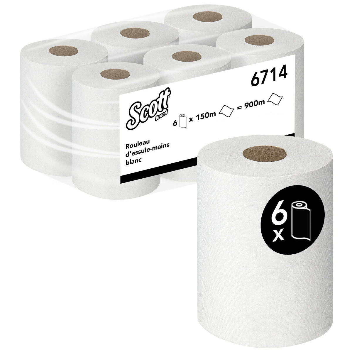 ESSUIE-MAINS ROULEAU SCOTT AIRFLEX BLANC NON CAPTIF 150M 1 PLI ECOLABEL X6