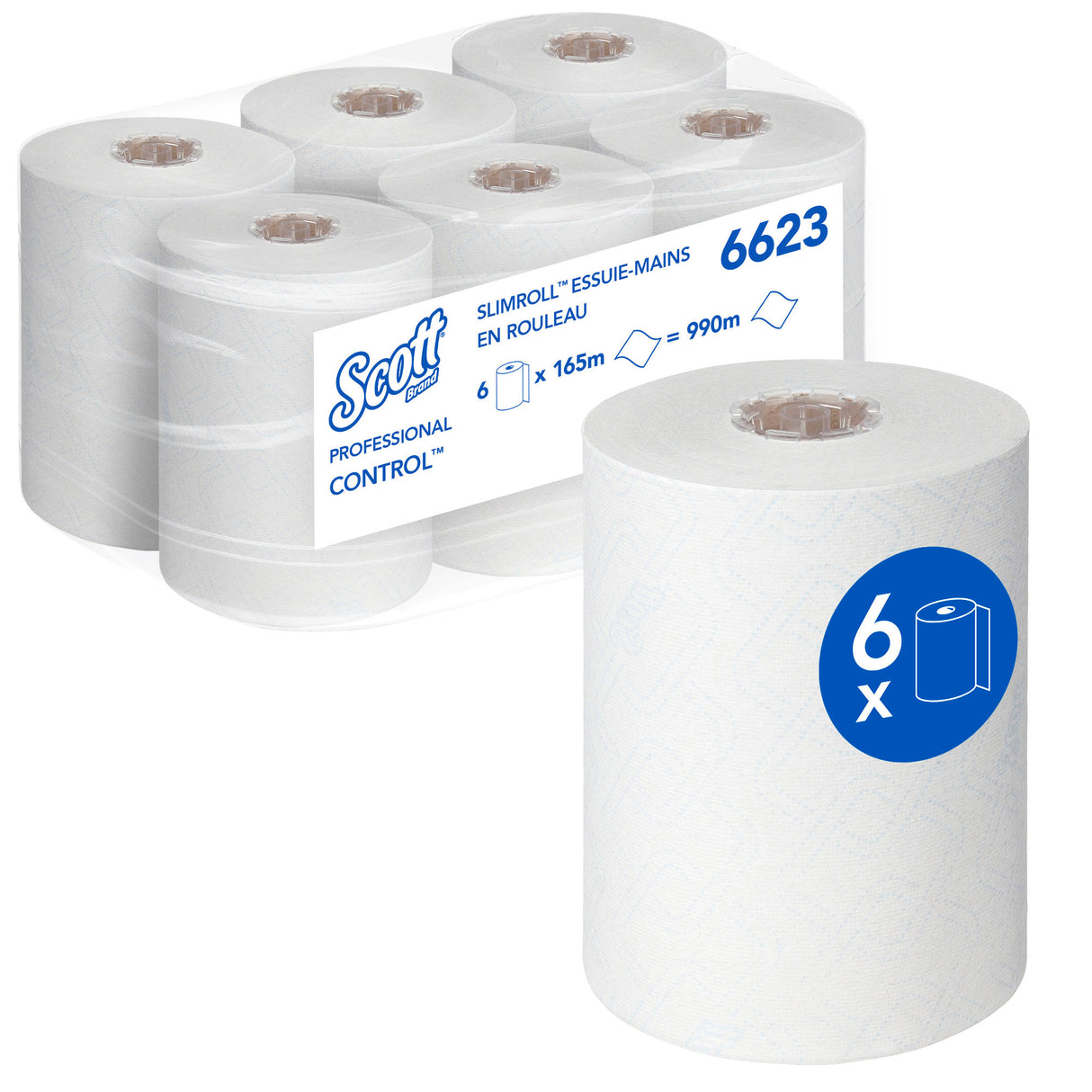 ESSUIE-MAINS ROULEAU SCOTT® CONTROL SLIMROLL BLANC 165M 1 PLI ECOLABEL X6