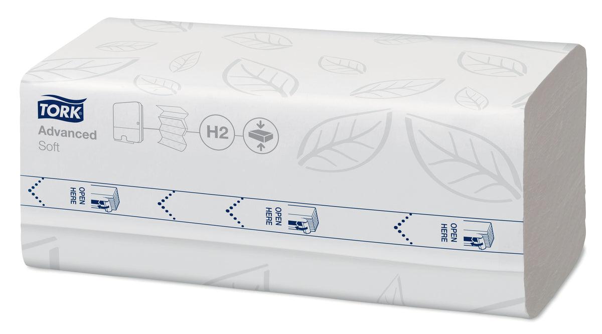 ESSUIE-MAINS COMPRESSÉS PLIÉS EN M TORK XPRESS® H2 ADVANCED BLANC 32X21.2CM 200 FORMATS 2 PLIS ECOLABEL X12