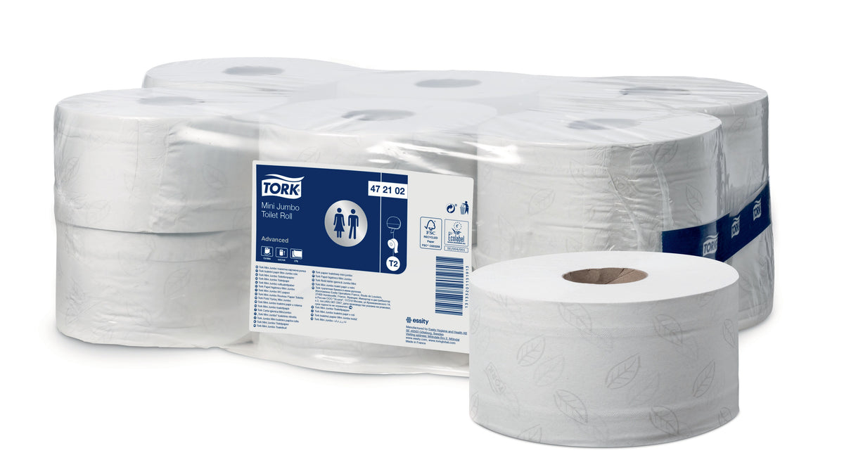 PAPIER TOILETTE MINI JUMBO TORK® ADVANCED T2 BLANC 180M 2 PLIS ECOLABEL X12