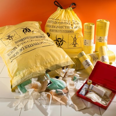 SAC POUBELLE 50L DASRI LIEN COULISSANT DECHETS LEGERS JAUNE X500