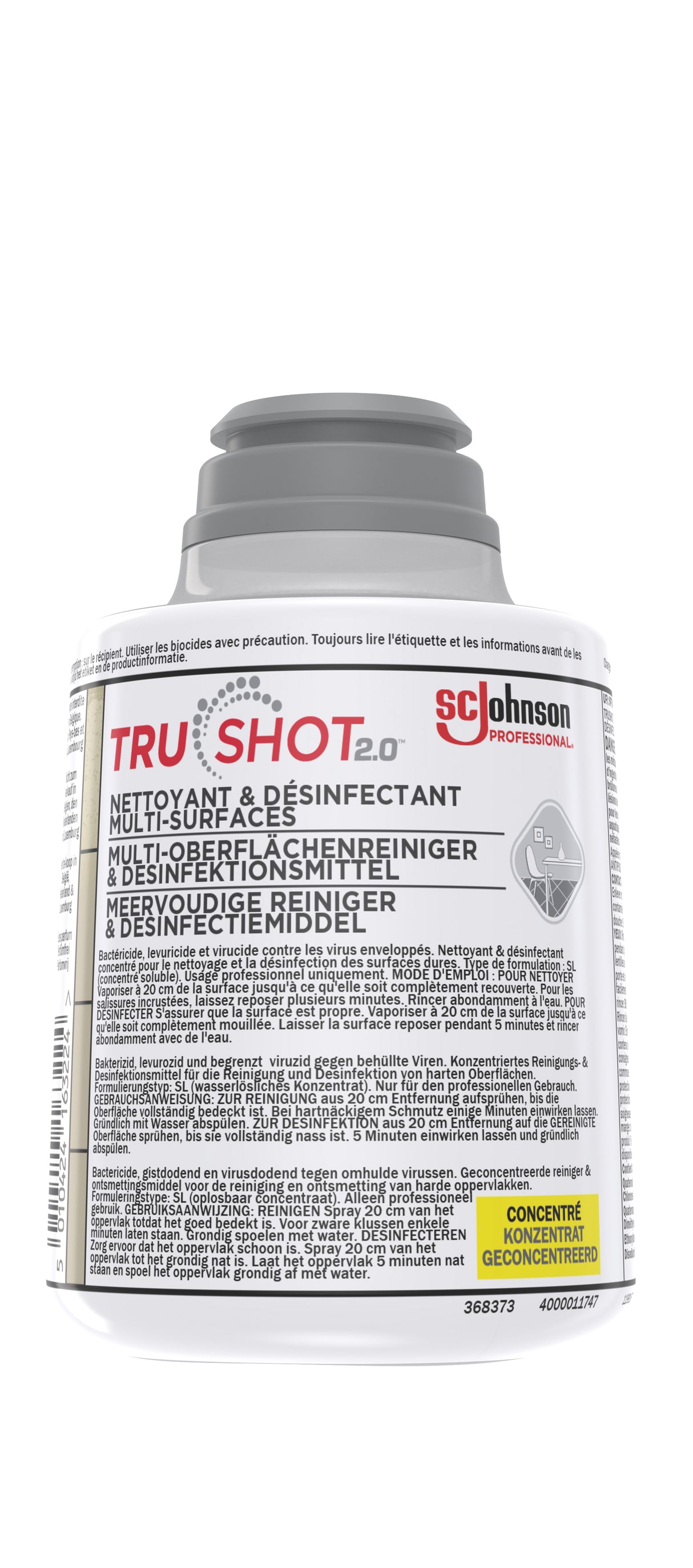 NETTOYANT DÉSINFECTANT MULTI-SURFACES TRUSHOT 2.0® CARTOUCHE 266ML X4