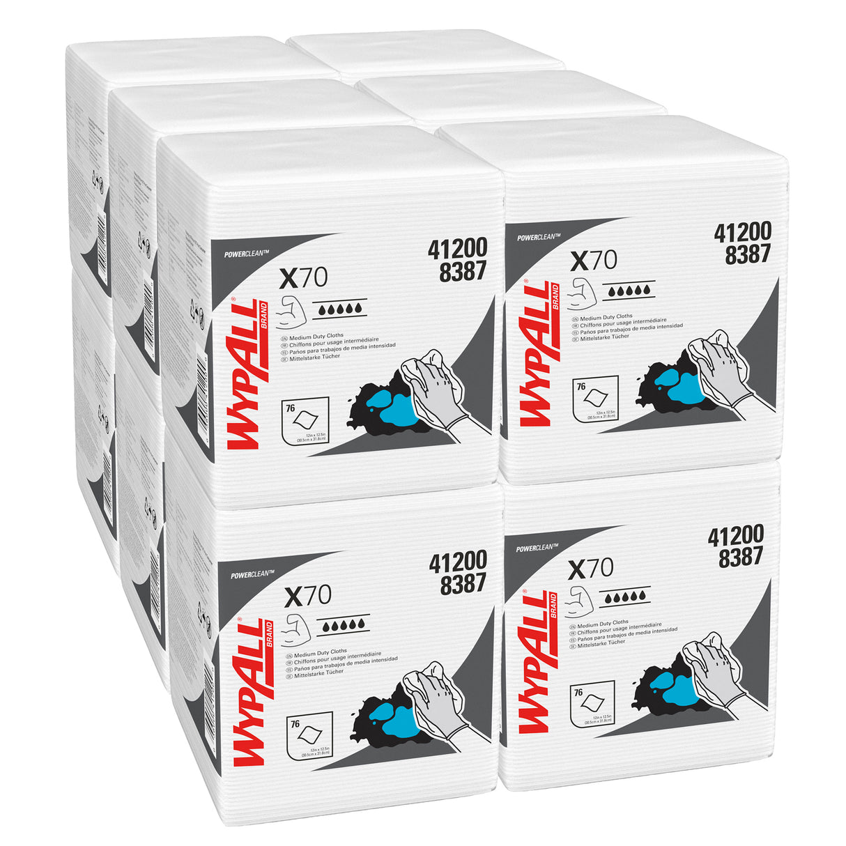 CHIFFON WYPALL X70 POWER CLEAN NON TISSEE USAGE COURT BLANC 76 FORMATS 31X42CM X12