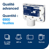 PAPIER TOILETTE À DÉVIDAGE CENTRAL TORK SMARTONE® T8 BLANC 1150 FORMATS 2 PLIS ECOLABEL X6
