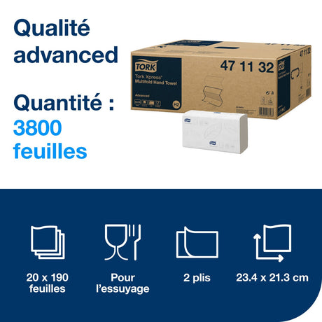 ESSUIE-MAINS PLIÉS EN Z TORK® ADVANCED H2 BLANC 23.4X21.3CM 190 FORMATS 2 PLIS ECOLABELX20