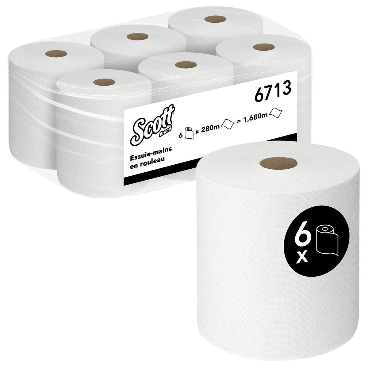 ESSUIE-MAINS ROULEAU SCOTT® AIRFLEX BLANC NON CAPTIF 280M 1 PLI ECOLABEL X6