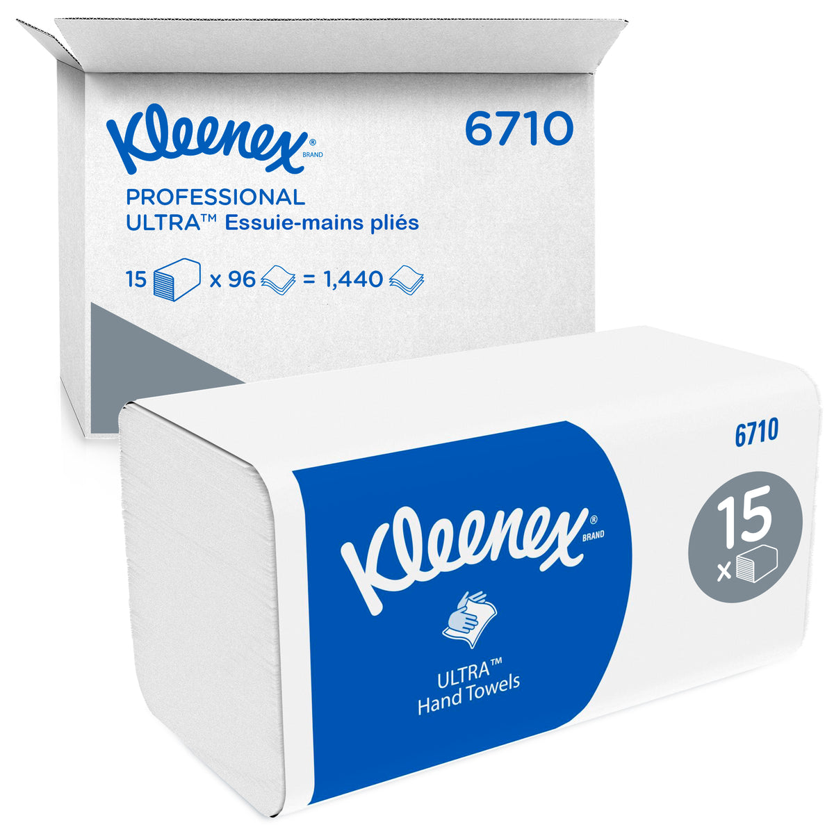 ESSUIE-MAINS PLIÉS EN V KLEENEX® ULTRA BLANC 22X32CM 96 FORMATS 3 PLIS ECOLABEL X15
