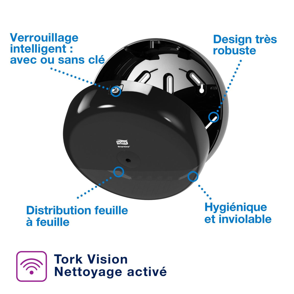 DISTRIBUTEUR DE PAPIER TOILETTE À DÉVIDAGE CENTRAL TORK SMARTONE® T9 MINI NOIR