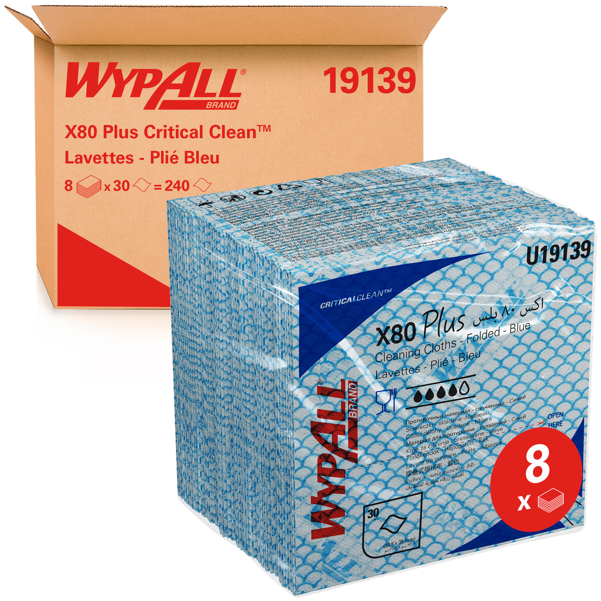 LAVETTE NON TISSEE USAGE UNIQUE WYPALL X80+ 35X34CM BLEU X30