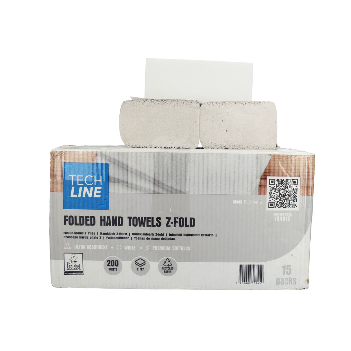 ESSUIE-MAINS PLIÉS EN Z TECHLINE BLANC 20X24CM 200 FORMATS 2 PLIS ECOLABEL X15