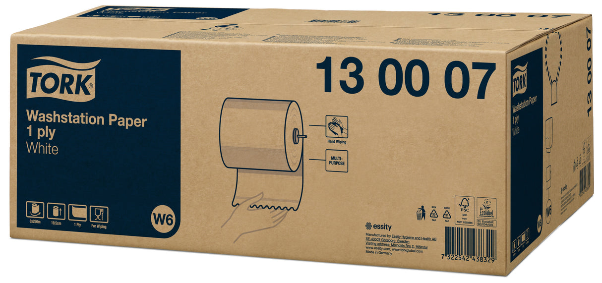 ESSUIE-MAINS ROULEAU TORK® W6 BLANC 250M 1 PLI ECOLABEL X6