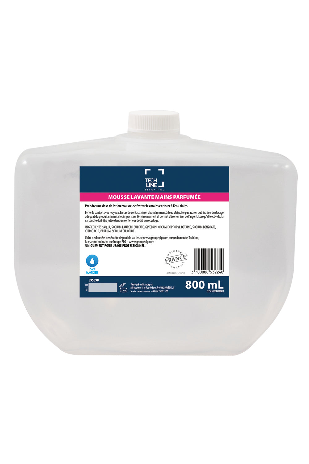 SAVON MOUSSE TECHLINE PARFUMÉ CARTOUCHE 800ML X8