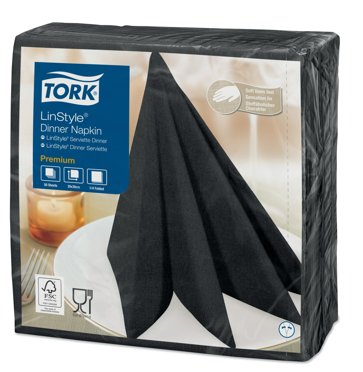 SERVIETTE 39X39CM NON TISSÉ TORK®LINSTYLE® DINNER NOIR X600