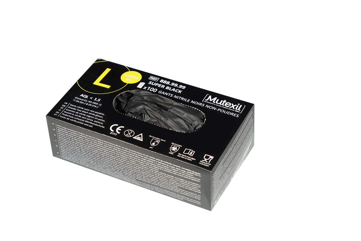 GANT NITRILE NOIR NON POUDRÉ SUPER BLACK TAILLE L BOÎTE X100