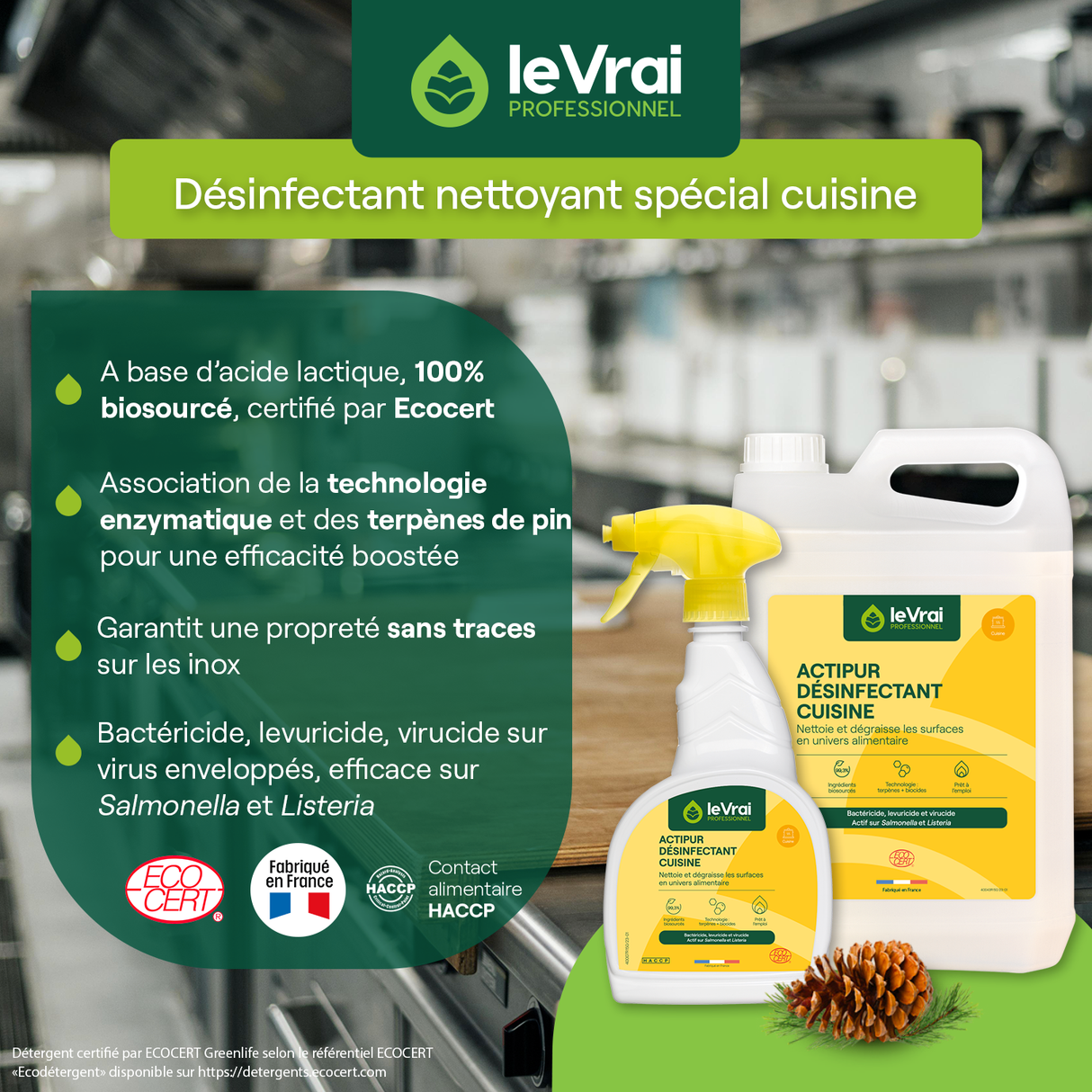 DEGRAISSANT DESINFECTANT ACTIPUR LE VRAI PROFESSIONNEL ECOCERT 750ML