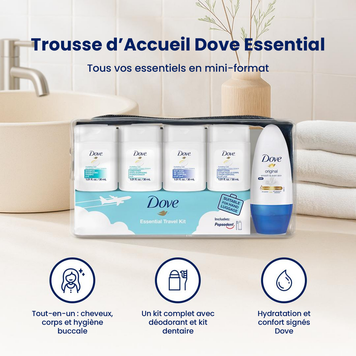KIT PRODUITS D'ACCUEIL TROUSSE DOVE X12