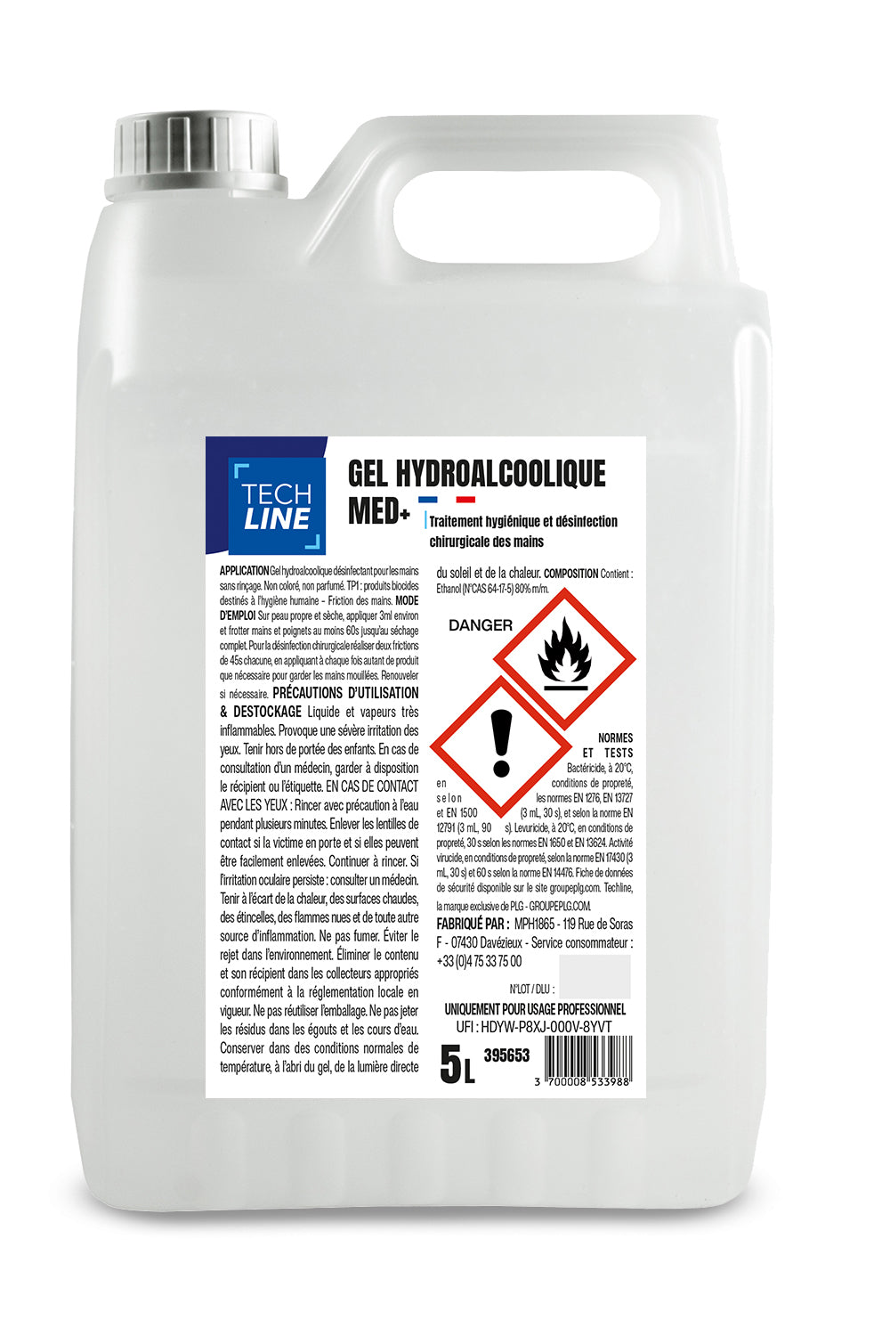 GEL HYDROALCOOLIQUE MED+ TECHLINE BIDON 5L