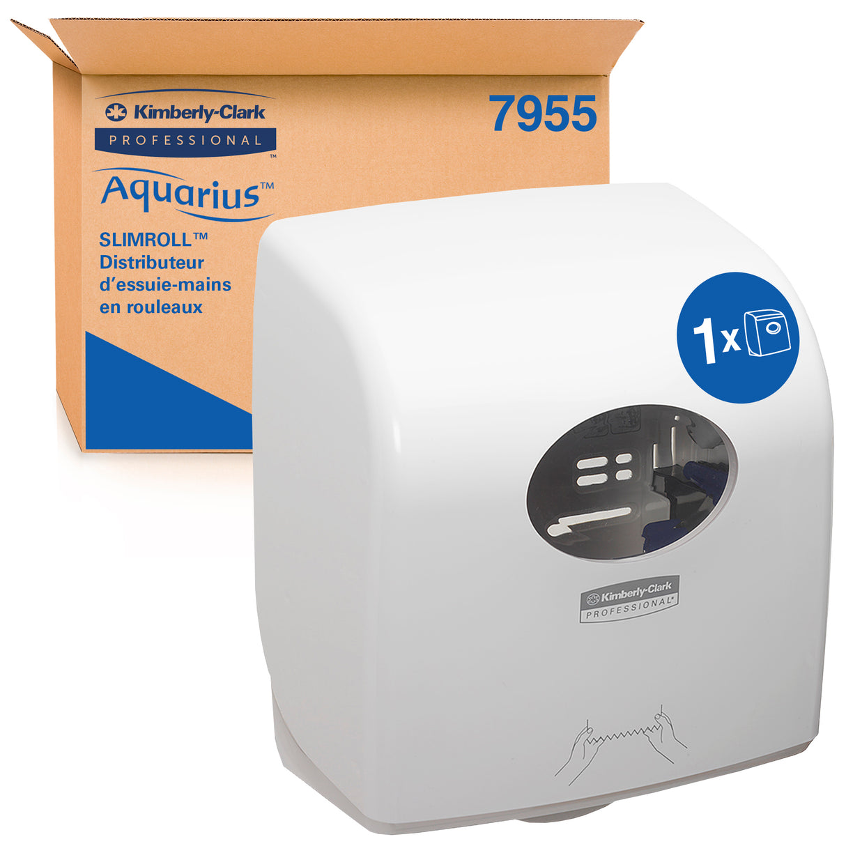 DISTRIBUTEUR D’ESSUIE-MAINS ROULEAUX AQUARIUS SLIMROLL BLANC PBS