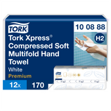 ESSUIE-MAINS COMPRESSÉS PLIÉS EN M TORK XPRESS® H2 PREMIUM BLANC 32X21,2CM 170 FORMATS 2 PLIS ECOLABEL X12